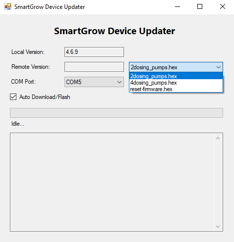 Select 2-dosing or 5-dosing device and check for update